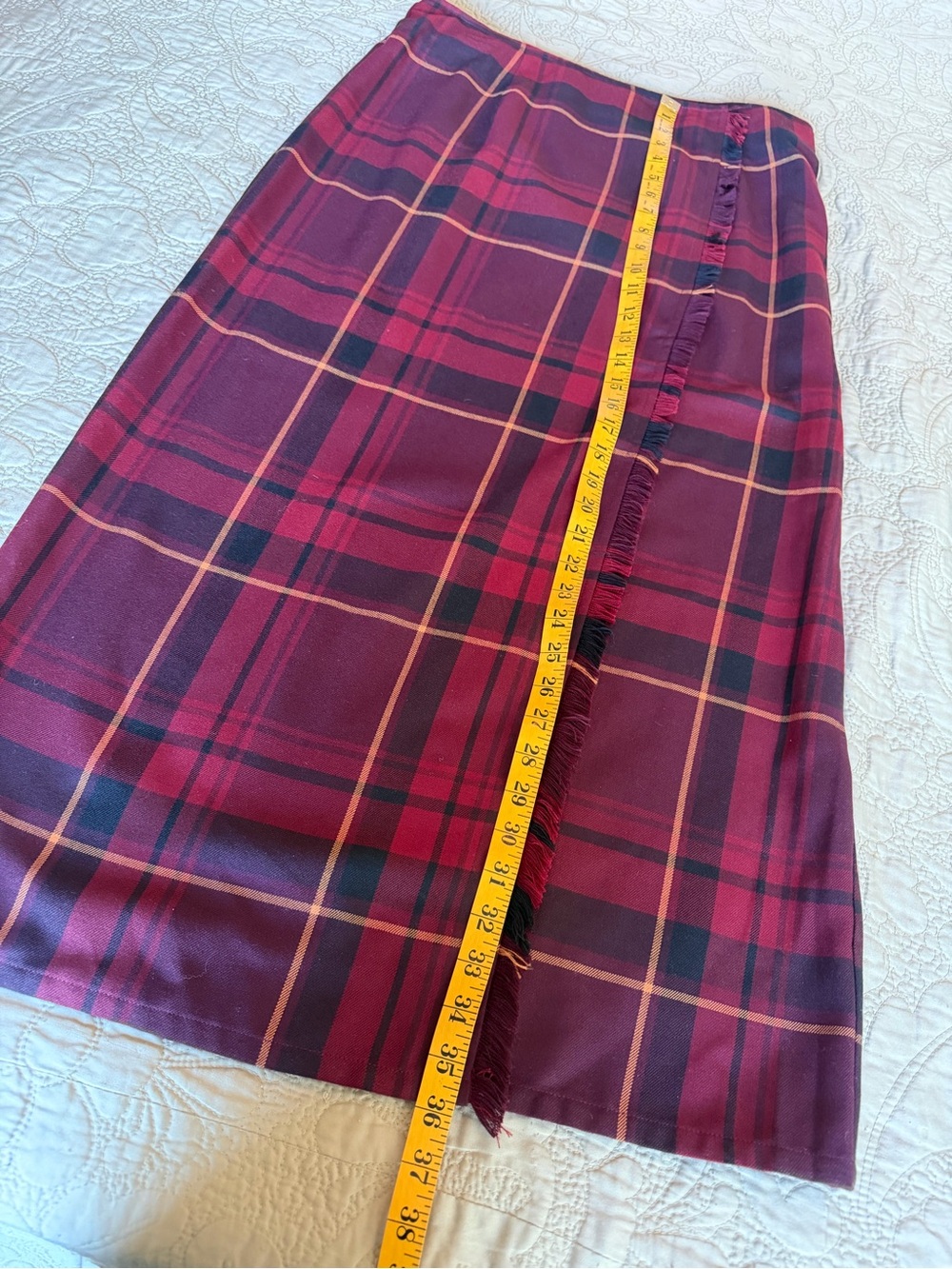 Vintage 90s Tartan Plaid Fringe Ankle Maxi Wrap Skirt 14 Holiday Heritage Prep - Picture 11 of 11
